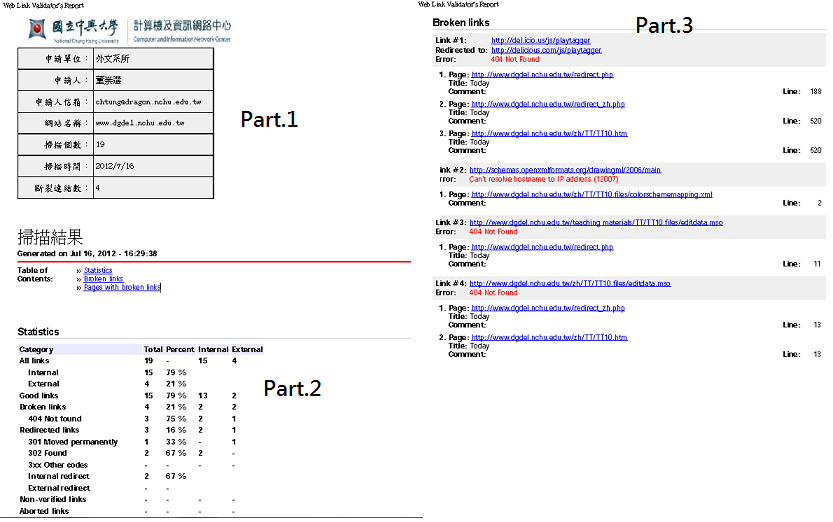 斷裂連結掃描報告分為4個部分