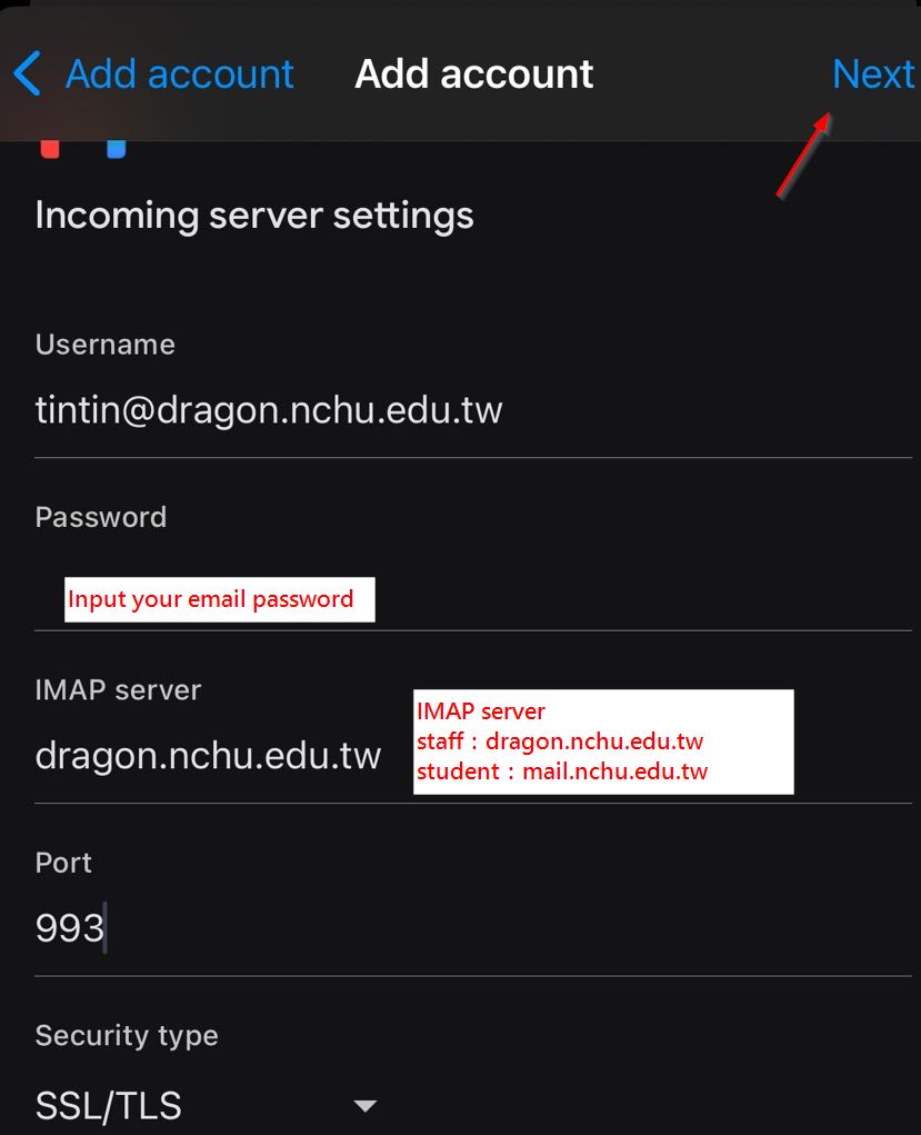 input account info